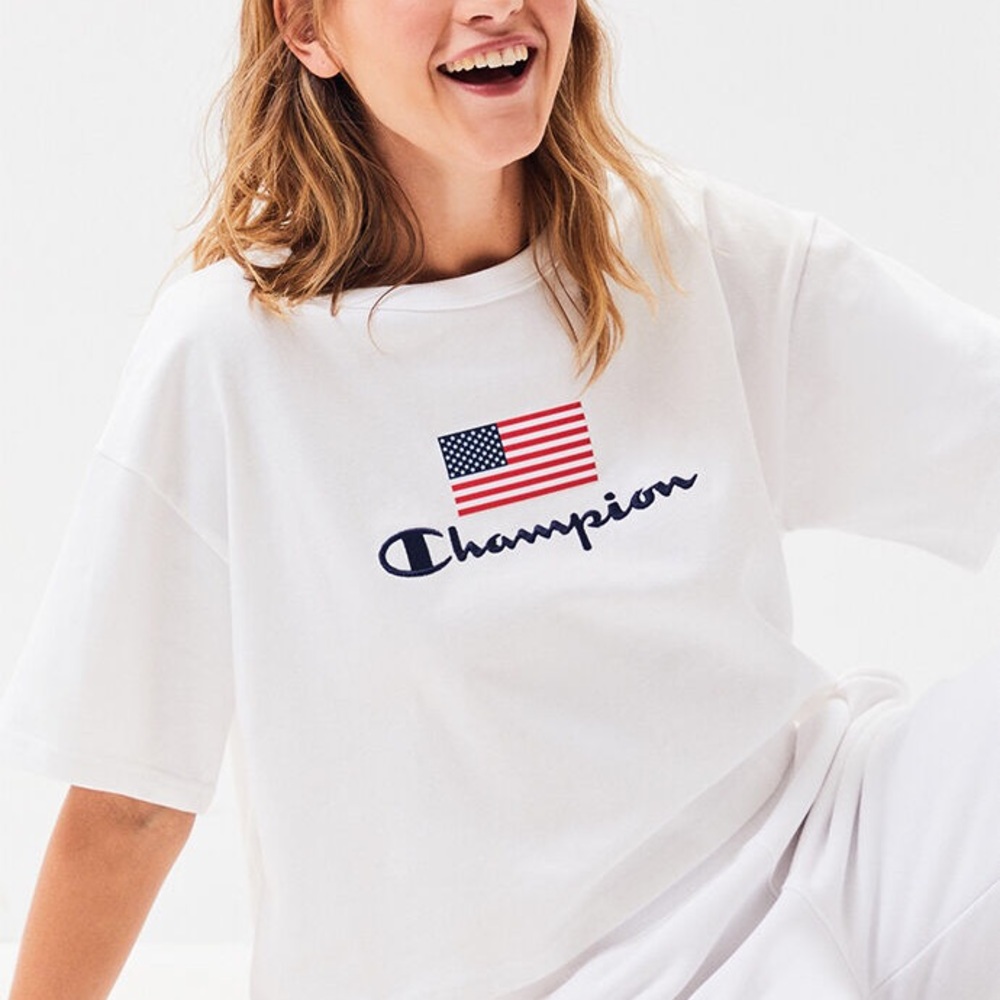RARE cropped champion American flag shirt